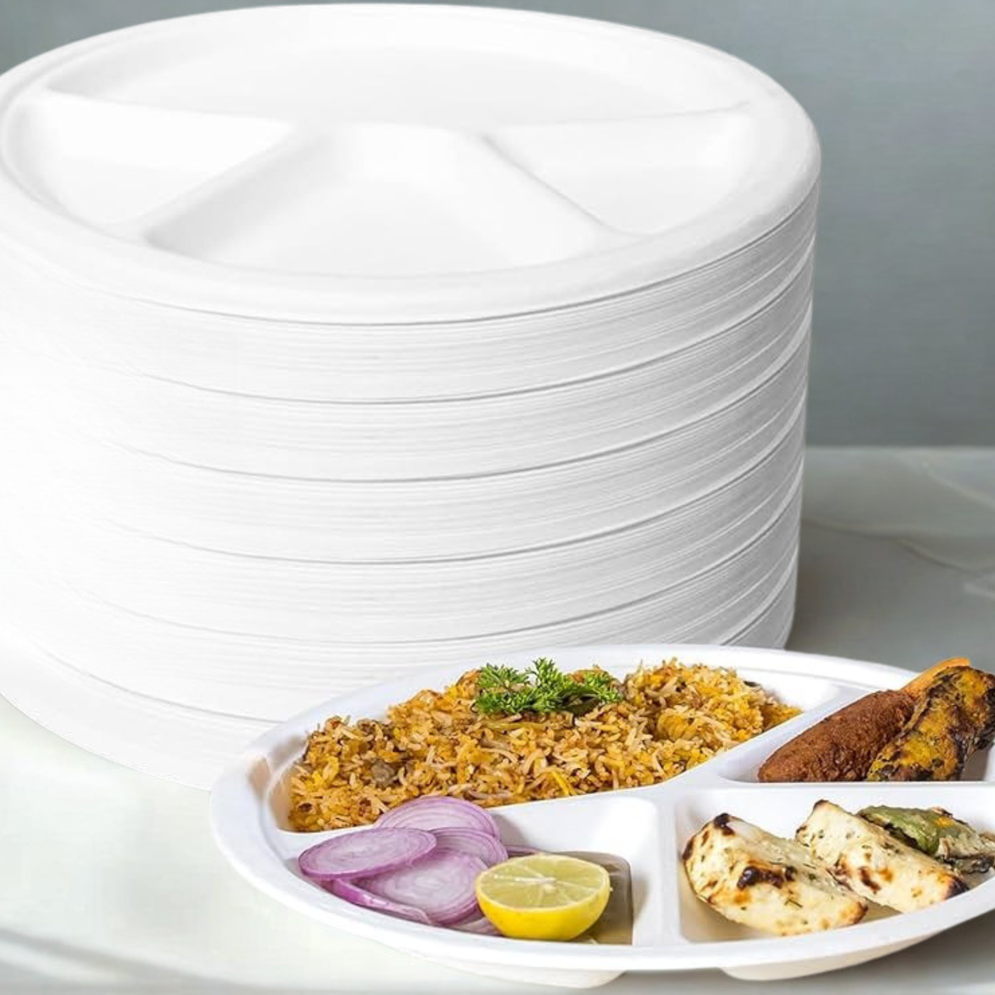 Plastic Comparment Plate - 50 Plates