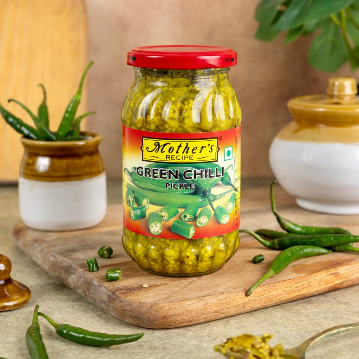 Mother's Recipe Green Chilli Pickle 500 Gm.