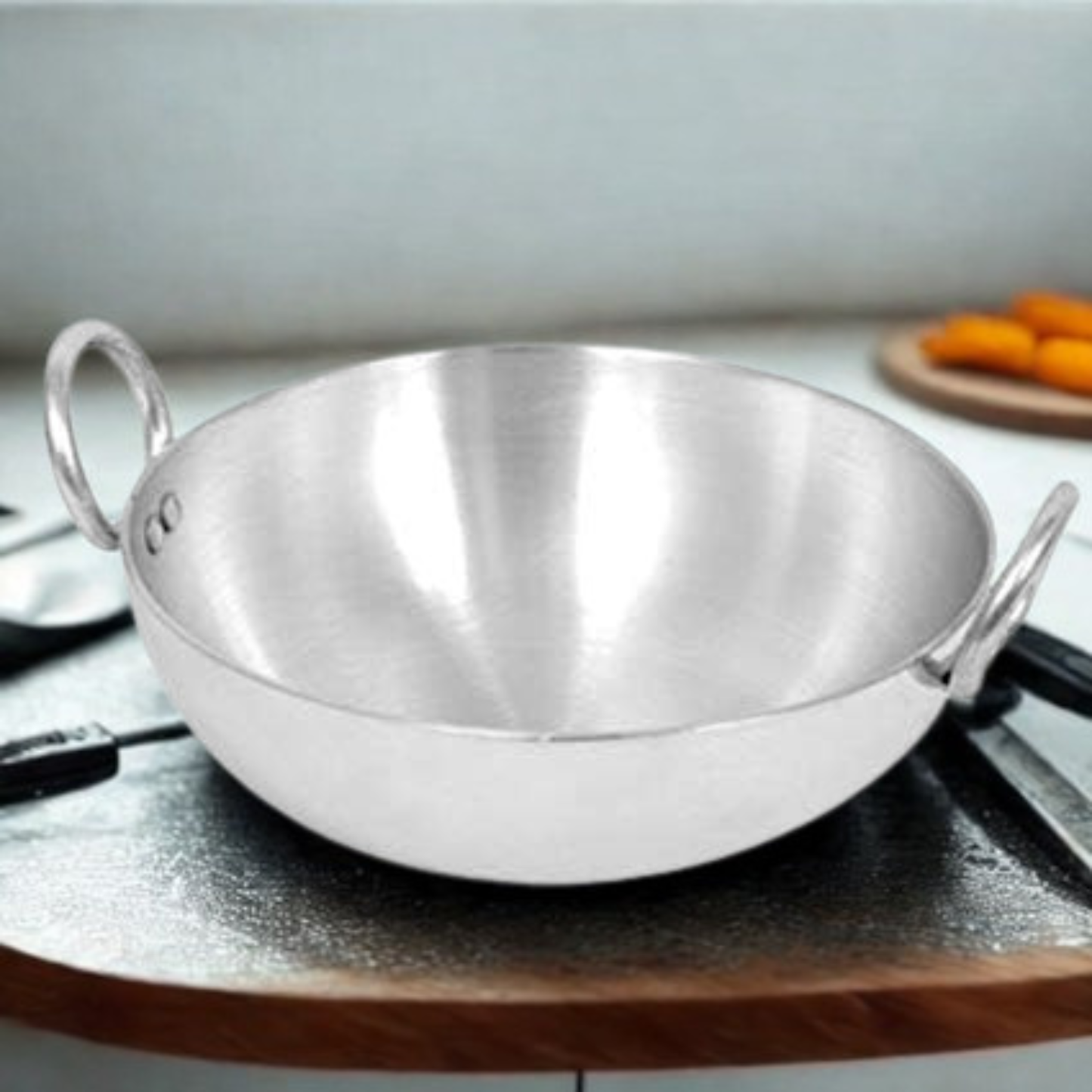 Kadai Iron Flat Bottom (White) 14"