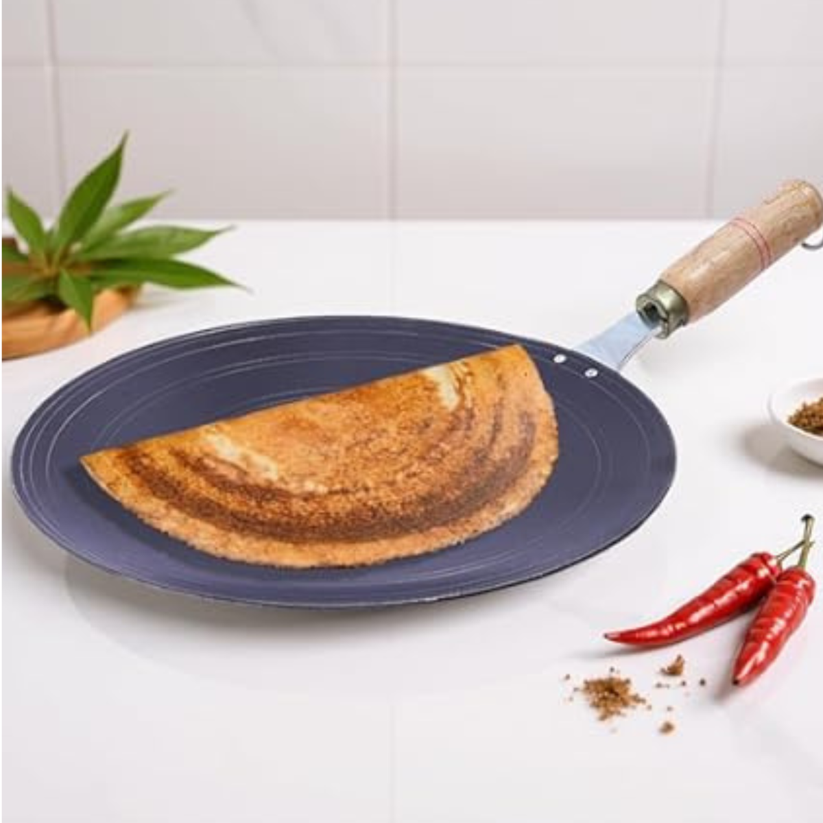 Lucky Iron Dosa Tawa 10" Edge (Wooden Handle)
