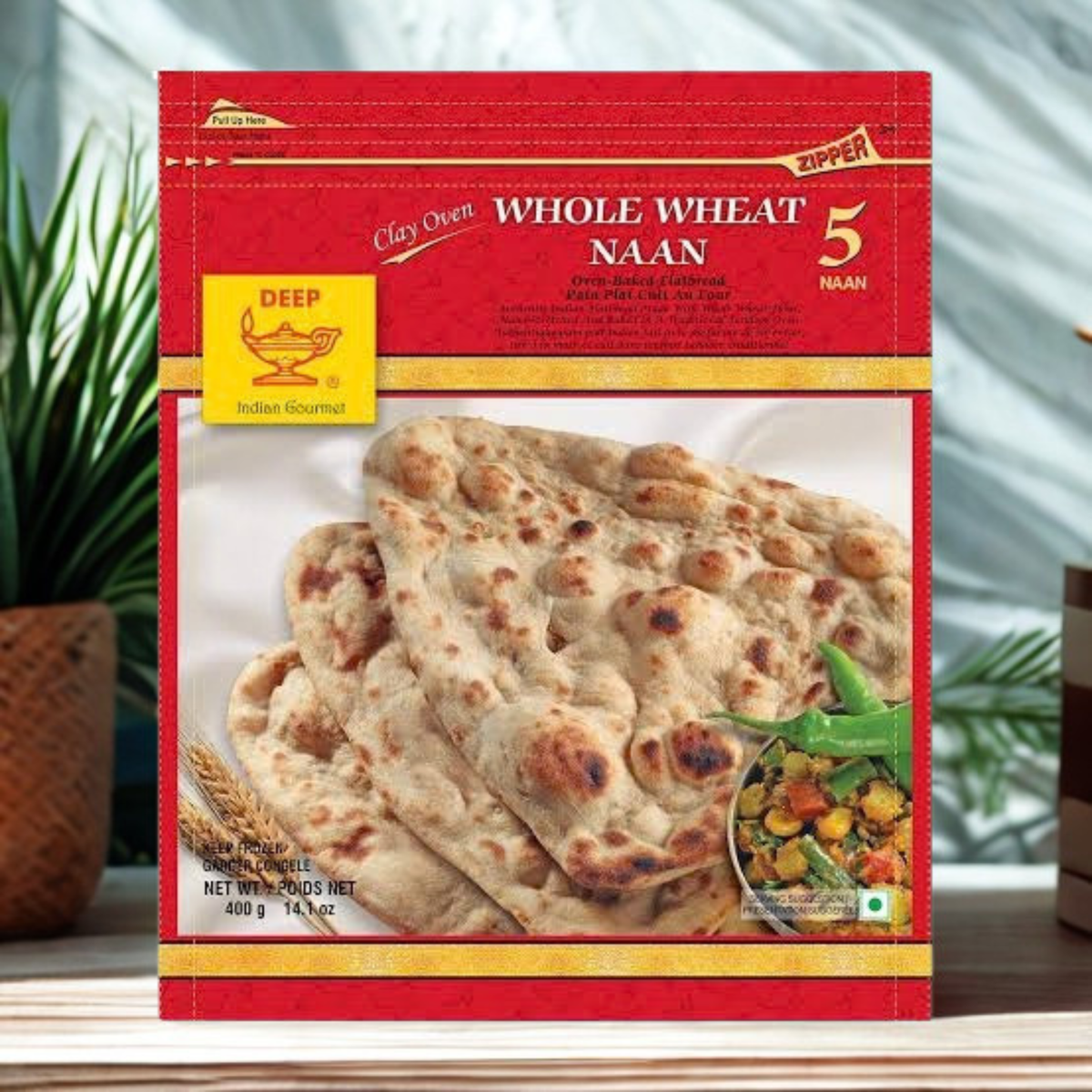 Deep Whole Wheat Naan - 5 Pc.