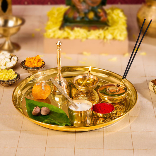 Adhyansh Pooja Thali Brass (Agarbatti/Diya)