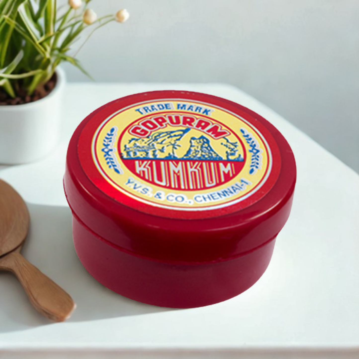 Gopuram KumKum (Small Red Plastic Round Box) - 10 Gm.