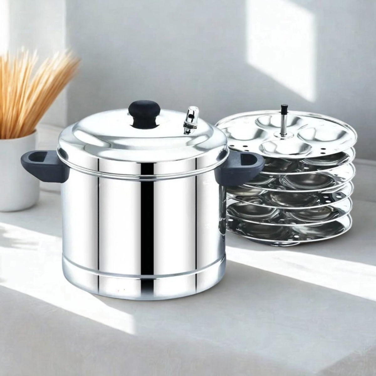 S.K. Idly Pot 20 Idlis 5 Plates-Jointless Outer Lid